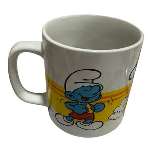Vintage 1981 Smurfs Coffee Mug Cup Sporty Smurf Jogging Running Marathon